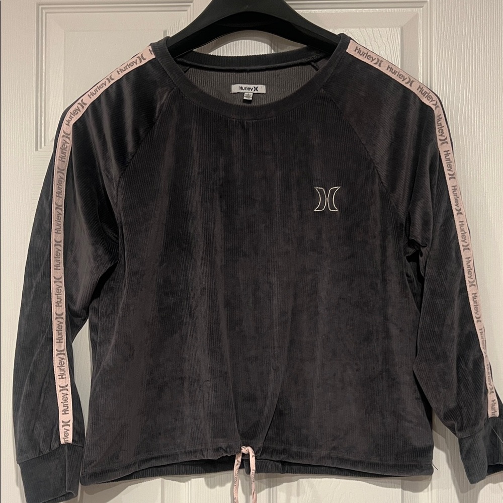 Hurley Woman’s Charcoal Long Sleeve Top with Pink Trim